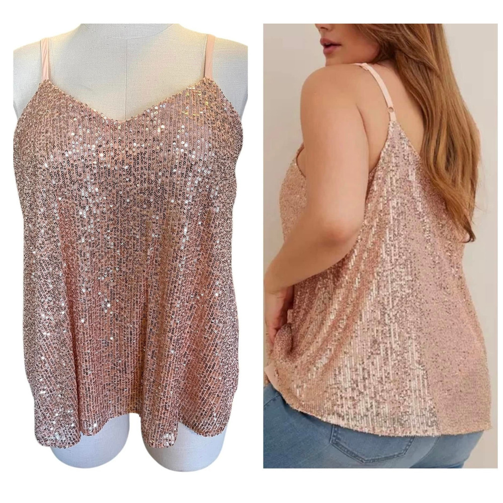 Torrid 4 (4X 26) Sexy Sophie Rose Gold Sequin‎ Swing Party V-Neck Cami Tank Top